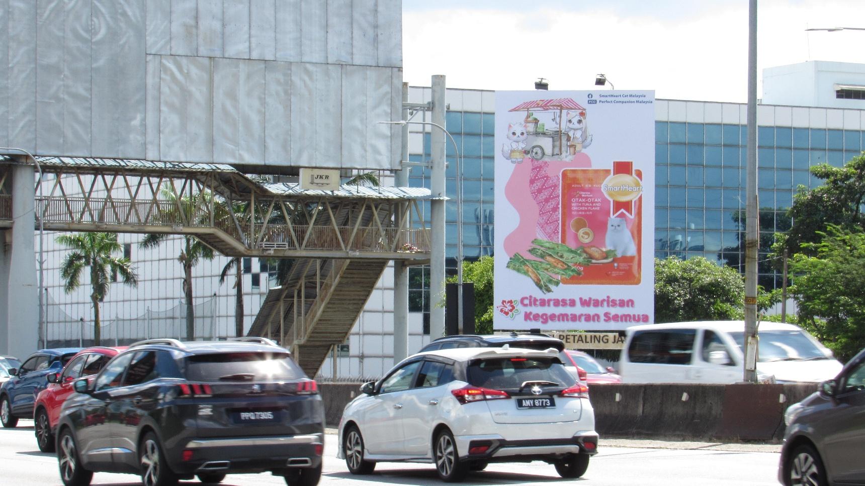Static billboard reference near Naza, the pink portrait face on the right